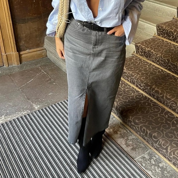 Djerf Avenue Denim Skirt Midi - Washed Grey - Picture 1 of 10